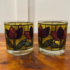 Vtg MCM West Virginia Glass Tulip Design Low Ball Glasses Set of 2