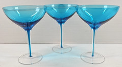 (3) Pier 1 Blue Drip Martini Glasses Set Elegant Table Dining Clear Stemware Lot