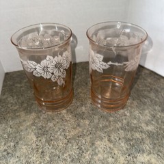 MacBeth Evans Dogwwod Set of 6 Pink Depression Glass Juice Tumblers 10 oz Etched