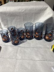 VTG Libbey Bolero Franco Orange Poppies Tumblers Glasses 1970s 3 Tumbler/4 Juice