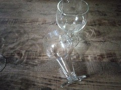 Vintage Clear Glass Rounded Bowl Narrowing Thick Stem Wine Glass Set Of Two