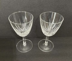 2 pc Set Crystal Starburst Diamond Cut Wine Sherry Glass Hexagon Stems 5.75”Tall