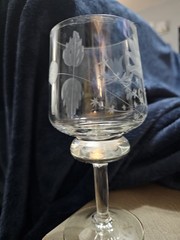 Floral Cut & Etched Unusual Wafer- Stem Wine Glass Goblet