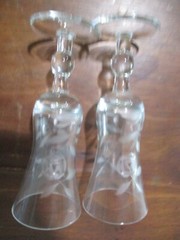 MCM Cut Crystal Rose Etched glass Cordial Flute Glasses 5» stemware bell top
