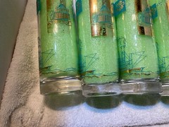 Lot of 7 Vintage Libbey Southern Comfort 22K Gold & Aqua Riverboat Barware GUC