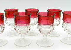 7 pc Set LOT Kings Crown Ruby Red Flash Thumbprint Wine Water Glass 2 ounce