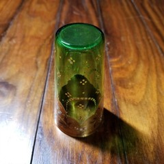 Vintage Set Of 4 Emerald Green Gold Gilt Enamel Glass Tumblers GIL