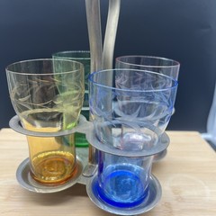 VTG FABERWARE Glass Holder w/4 Etched Glasses