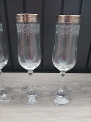 VTG Platinum Silver Rimmed Fluted & Etched Crystal Champagne Glass 8″ – Set 3