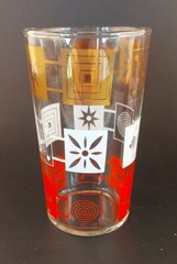 1950s Atomic Starburst Tumbler Set 8 Gold Red White Dominion Glass