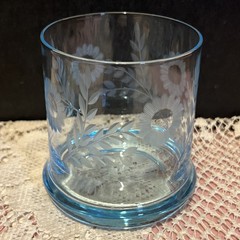 Vintage Wheel Cut Ice Blue Old Fashion Glasses-Heavy Bottom-Set Of 6
