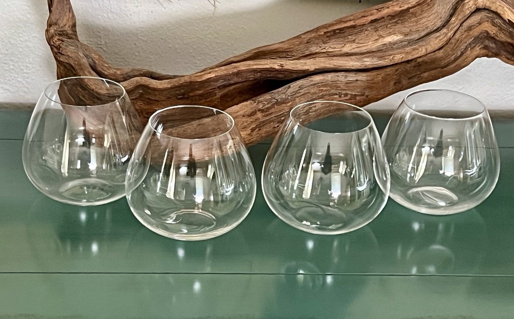 4 ELSA PERETTI Thumbprint BRANDY Snifters TIFFANY Stemless CRYSTAL wine glasses