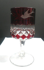 Victoria, Greensburg Glass Co, Goblet, Ruby Stain w/ Engraving, EAPG, c1892