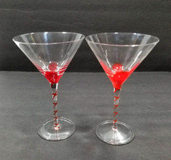 Set of 2 Ruby Red Encased Teardrop Stem Martini Glasses