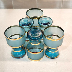 Vintage Bohemian Turquoise Gold Striped Cordial Shot Glasses (Set of 6)
