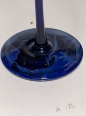 Randy Strong Studio Art Glass Wine Goblet Blue Pulled Feather SIGNED.