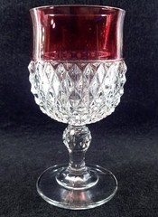 Vintage Kings Crown Ruby Flashed Diamond Point Pedestal Wine / Water Glass Ex