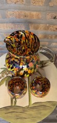 Perfect Confetti Glass Pitcher And Goblets Made In Mexico. Heavy Glass