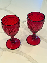 Set of 2 Vintage Ivima Portugal Diamond Point Ruby Red Water Goblets 6.5”