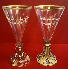 Two Bohemian Enameled Gilt Wine Glasses