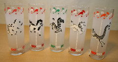 5 Libbey Carousel Tom Collins Frosted Tumblers Merry-Go-Round