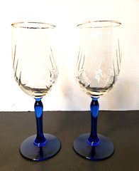 2 Crystal Blue by Libbey Water Goblets 8 1/8″