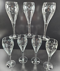 7 Princess House Heritage Champagne Tulips Set Clear Floral Etched Stemware Lot