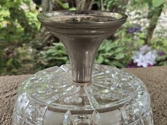 Vintage Crystal Clear Compote Stemmed Crystal Candy Dish Bowl Metal Base