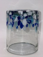 Hand Blown Bahia Blue/White/Turquoise Confetti 12 Oz Double Old Fashioned Glass