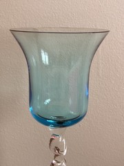 Vintage Blefeld & Co. Art Glass Goblet Harlequin Aqua Turquoise Blue 60s-70s 7″