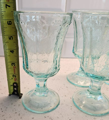 6 Indiana Glass Recollection Glass Goblet Teal Aqua Vintage Beach Cottage House