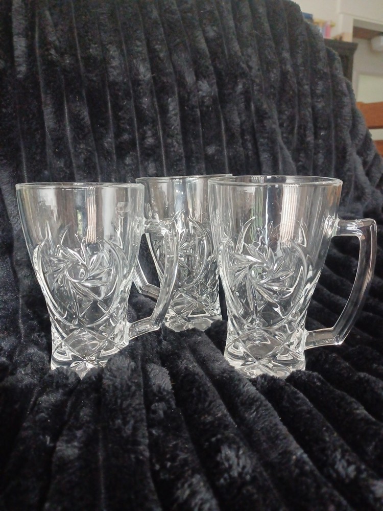 Irena Crystal Handled Tea/coffee Made In Poland Seville Pattern Set Of 3