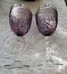2 Gorgeous Cristal D’Arques Durand Amethyst Purple Water or Wine Glasses 8″ (97)