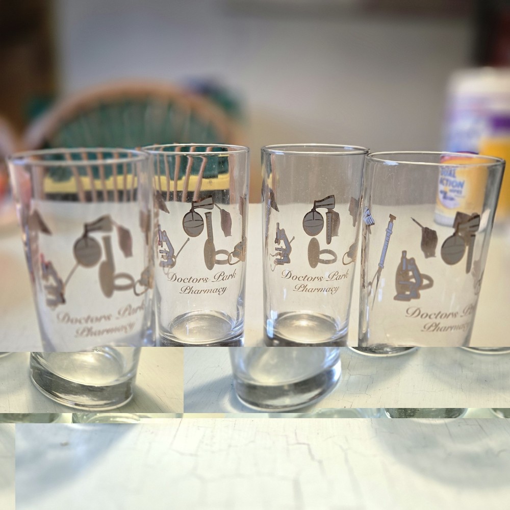 Allen Color Craft Medical Tumbler Glass Set of 4, Clear Gold White Brown, 5.5″