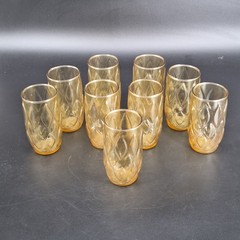 9 Vtg MCM Anchor Hocking Madrid Honey Gold Tumbler Drinking Glasses 5″ 13 oz