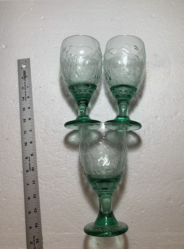 Vintage Libbey Orchard Fruit Goblets Stemware Glasses – Green Glass Set Of 3