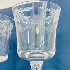 2 Vtg Bucket Air Twist Stem Etched Crystal Wine Chalice Glasses Art Deco Set