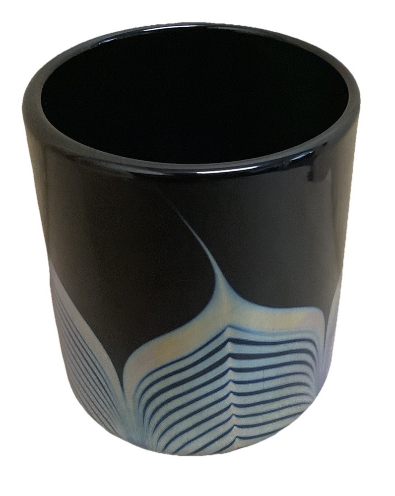 Steve Correia Studio Art Glass Iridescent Pulled Feather 4″ Barware Glass Cup