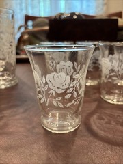 Vintage Set of 5 Libbey Rose Bouquet Glasses Frosted Juice Tumblers Mid-century