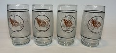 Frosted Glass Tumblers Set 4 Butterfly Floral Asian Etched Gold Drinkware VTG