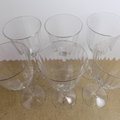6 Gorham Crystal Laurin Platinum 7.75″ Water Goblets Ribbed Bowl Signed