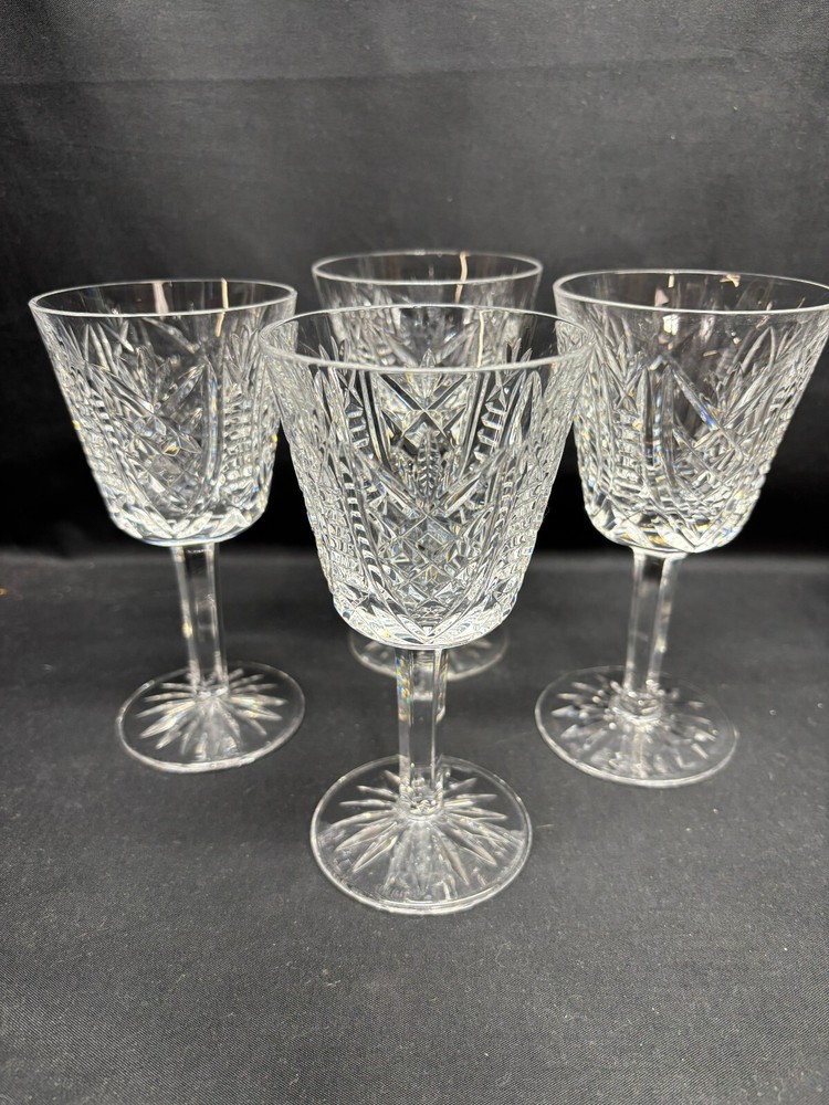 Set of 4 ~ Waterford «CLARE» Crystal Claret Wine Glasses ~ 5 7/8″ Tall