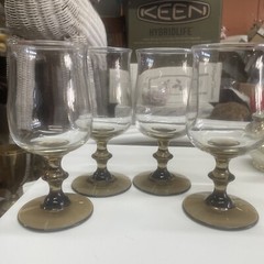 Vintage Libbey Tulip Smokey Brown Mid Century Water Wine Soda Glass Set Of 4