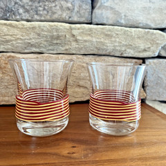 MCM CARL AUBOCK SET of 6 SCANDANAVIAN WRAPPED LOW BALL GLASSES RED YELLOW VINYL