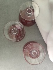 Cranberry Glass Ruby Etched Sherry Wine Glasses Goblets 1930s-1940s Set of 3
