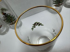 Vintage Spode 6.25” Highball Glasses “Christmas Tree” Set of 8 – Gold Trim -USA