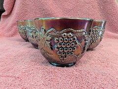 Set/6 Signed Northwood Amethyst Carnival Art Glass Punch Cups – Grape & Cable