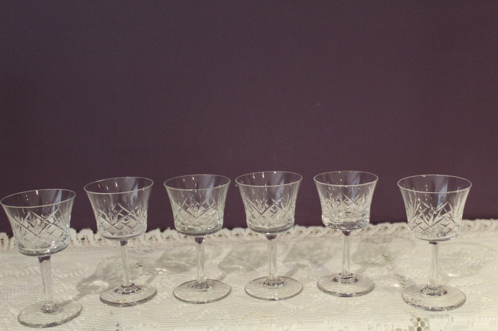 SET OF 6 CRYSTAL 4″ APERTIF GLASSES DIAMOND PINEAPPLE FAN