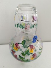 Hand Painted Florals Tumble Up Water Carafe & Cup Glass Set I. Godinger & Co