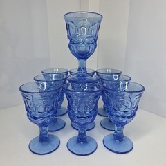 Fostoria Glass Co. USA Argus Blue Wine Glasses Lot 10 Henry Ford Museum